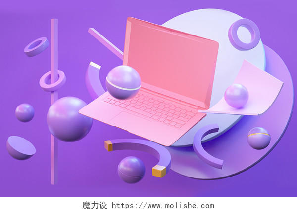 紫色卡通创意三维几何网页科技背景banner3D